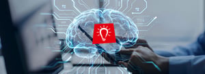 Digitales Gehirn mit KI-Symbol und vernetzter Technologieoberfläche
