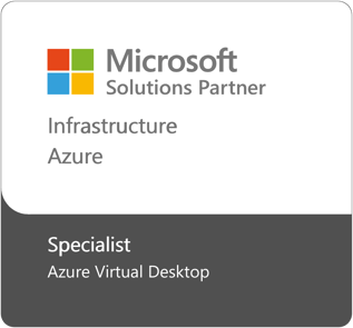 Microsoft Solutions Partner Abzeichen für Infrastructure Azure mit Spezialisierung auf Azure Virtual Desktop.