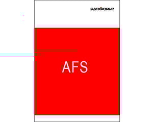 Cover page with red background and white letters “AFS”, DATAGROUP logo at the top.