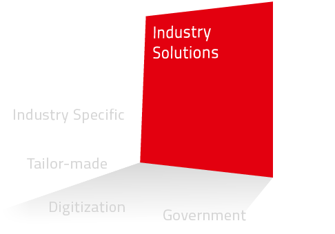 Graphic element with red DATAGROUP cube and the text ‘Industry Solutions